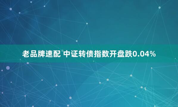 老品牌速配 中证转债指数开盘跌0.04%